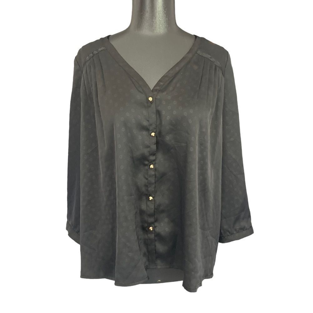 Forever 21 Black Spotted Button-Up Dress Blouse, Size L Length 24in​​​​